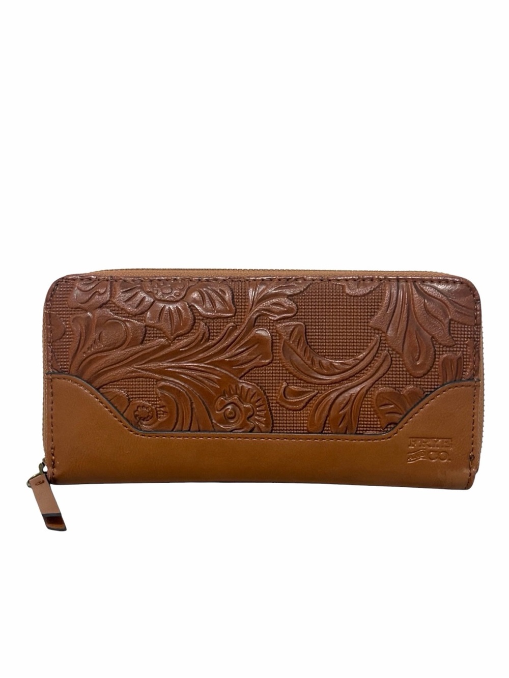 Frye & Co. Brown Hand-tooled Embossed Large Zip Around Leather Wallet
